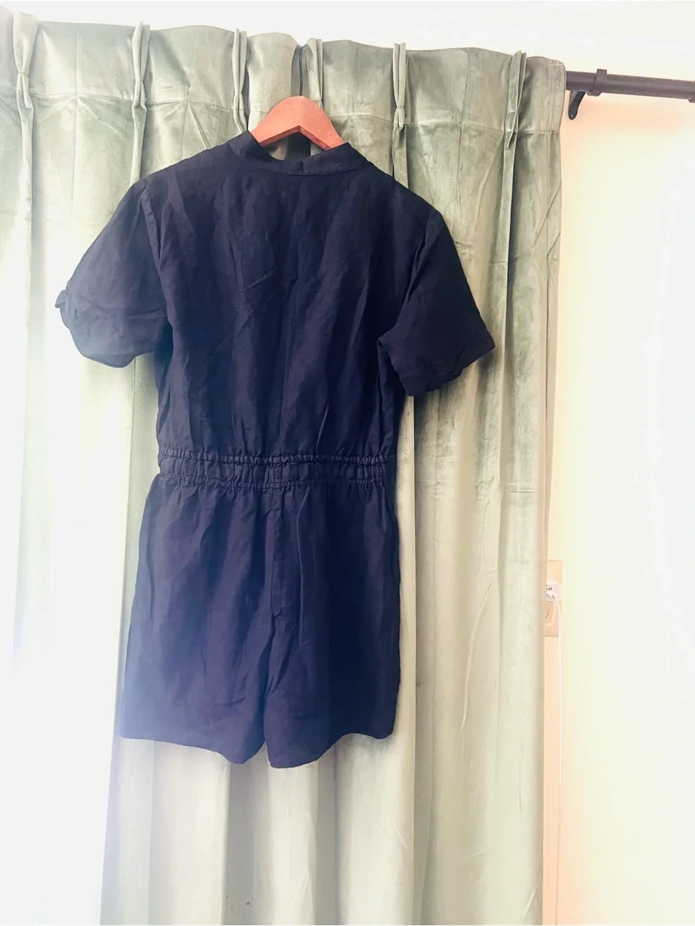 Zara Black Short Sleeve Button-Front linen Romper size Medium